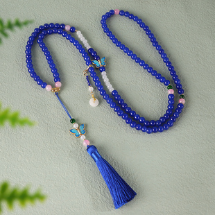 新中式国风串珠流苏长款斜挎链项链百搭古风旗袍高端毛衣链女配饰