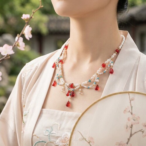 明制古风汉服双层仿珍珠项链