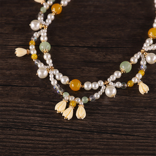 古风春款新中式铃兰花璎珞项链坦领锁骨链汉服马面裙配饰锁骨链女