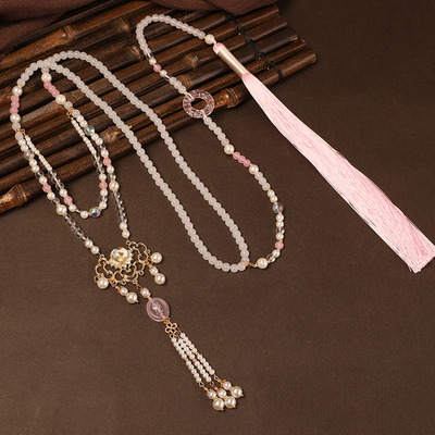 粉色长流苏软璎珞古风仿玉珠项链百搭新中式汉服马面裙男女闺蜜款