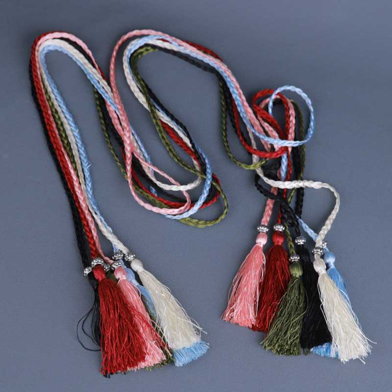 森女系复古民族风编织流苏多色棉腰带女细装饰腰绳子配连衣裙百搭