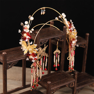 2023新款秀禾服新娘头饰中式大气镀金凤冠结婚红色秀禾发饰饰品女