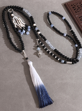 古风中式璎珞黑色水墨流苏平安项链复古汉服马面国风饰品配饰