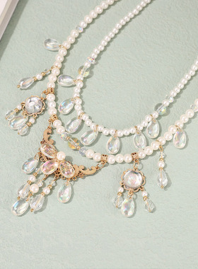 坦领明制青莲时雨流苏项链仿珍珠