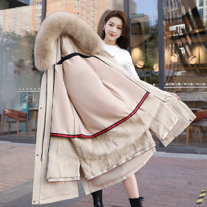 大码派克服女200斤胖MM2025冬季新款獭兔毛内胆可拆卸大狐狸毛领