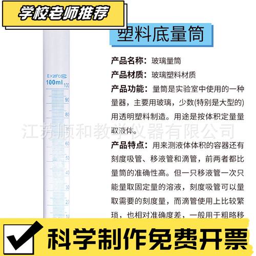 状元教育|塑料底玻璃量筒5/10/25/50/100/250/500/1000ml化学实验