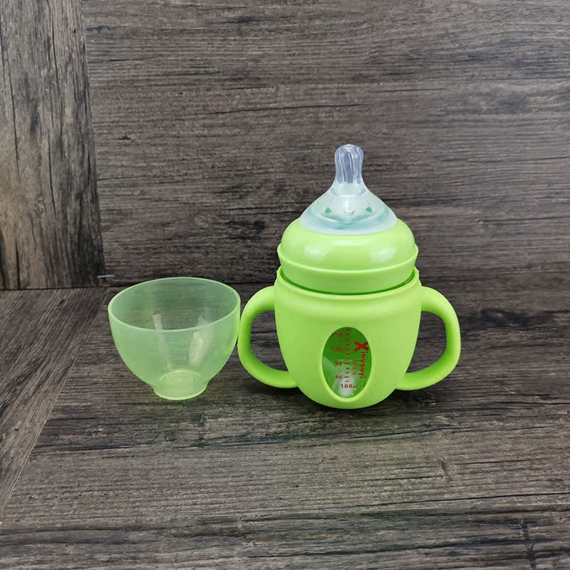 宝宝宽口径玻璃奶瓶180ml 240ml手柄重力球吸管奶嘴防胀气鸭嘴杯