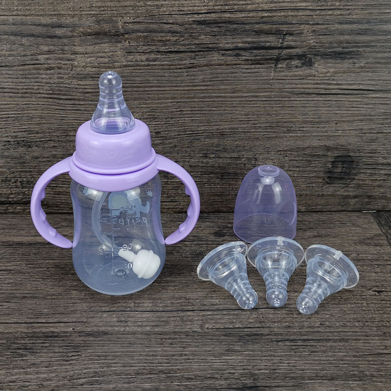 6个月宝宝训练喝水学饮PP塑料耐高温小奶瓶带手柄重力球吸管150ml