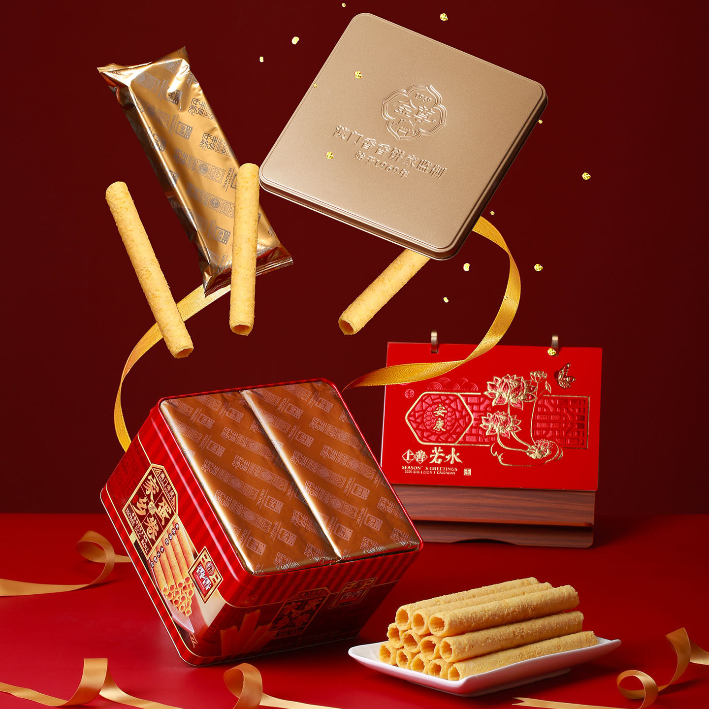 金尊澳门老式传统手工鸡蛋卷酥铁罐礼盒广东特产点心糕点饼干零食