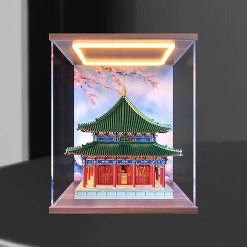 收纳盒积木适用亚克力展示盒摆件古建筑榫卯透明沉香亭木筑带灯