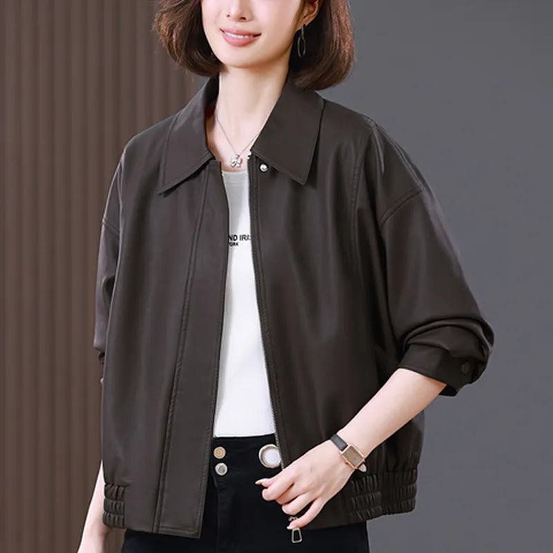 棒球服短外套女士宽松中年外套休闲洋气春装夹克新款皮衣春秋妈妈