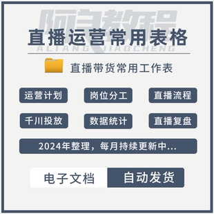 直播运营常用工作表格 抖音运营计划 直播流程复盘达人对接货盘表
