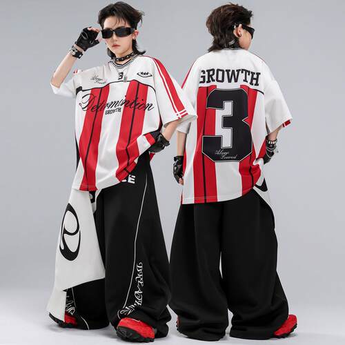 街舞套装男童嘻哈儿童潮服黑红潮牌童装炸街表演服hiphop演出服男