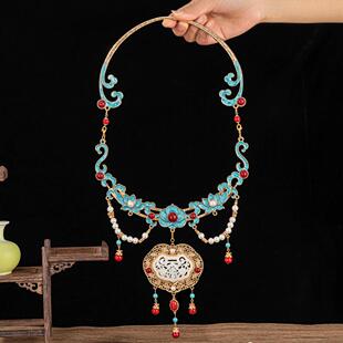 原创滴油新娘超重工项圈 合金璎珞锁仿玉镶嵌 明制汉服配饰吊坠