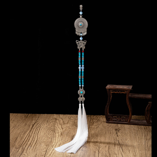 原创藏银大罗盘长流苏穗子禁步男女通用白色流苏汉服腰佩腰间配饰