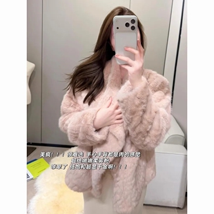 千金感软软兔绒环保皮草皮毛一体大衣女温柔大翻领保暖