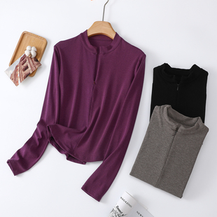 2025女秋冬新款立领半拉链长袖T恤内搭大码打底衫纯色上衣可外穿