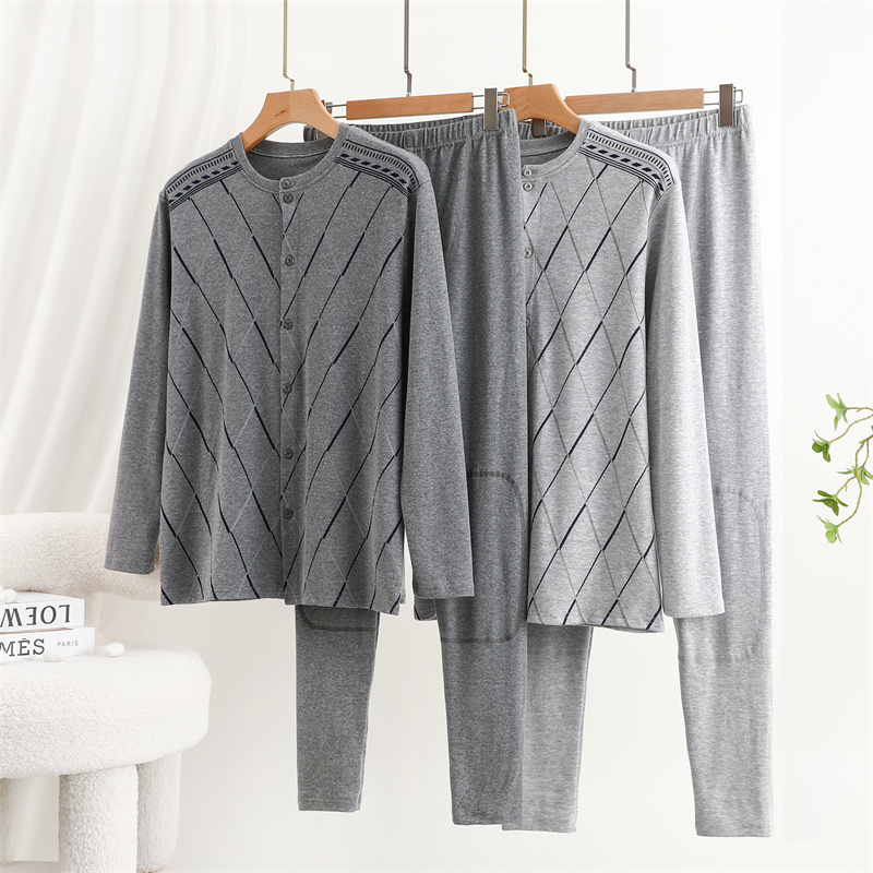 棉秋衣秋裤大码宽松长袖开衫家居服套装男士秋冬加厚保暖睡衣套服