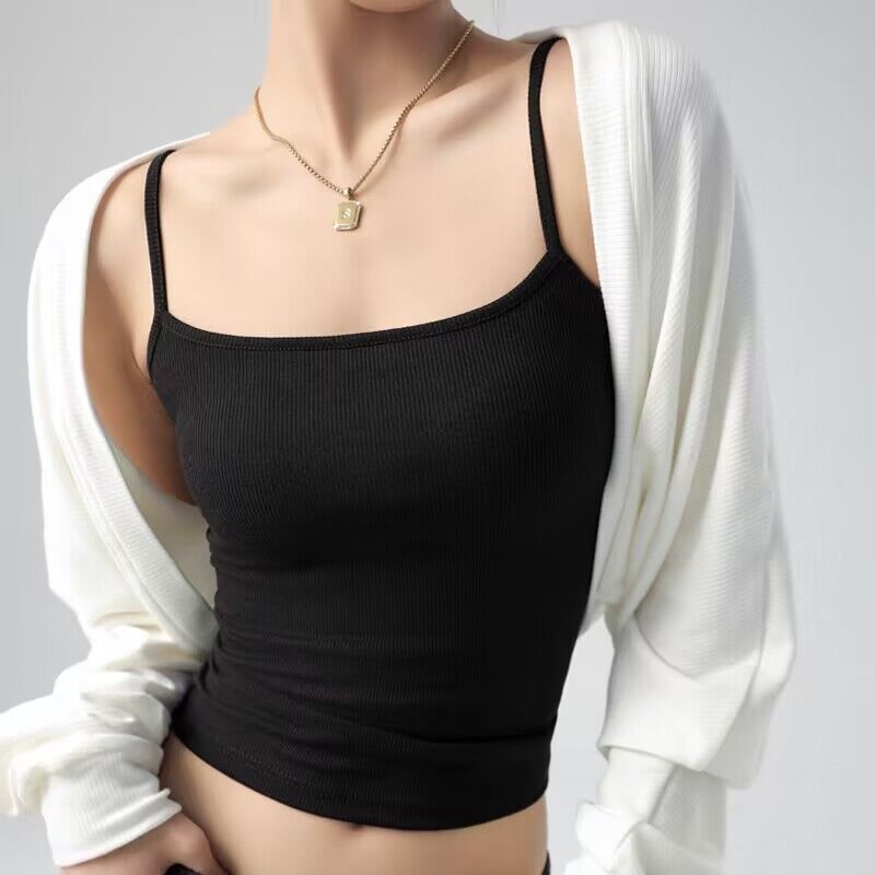 螺纹棉吊带背心女夏简约上衣