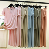 套装 女夏外穿休闲大码 阔腿裤 两件套莫代尔口袋圆领短袖 T恤休闲裤