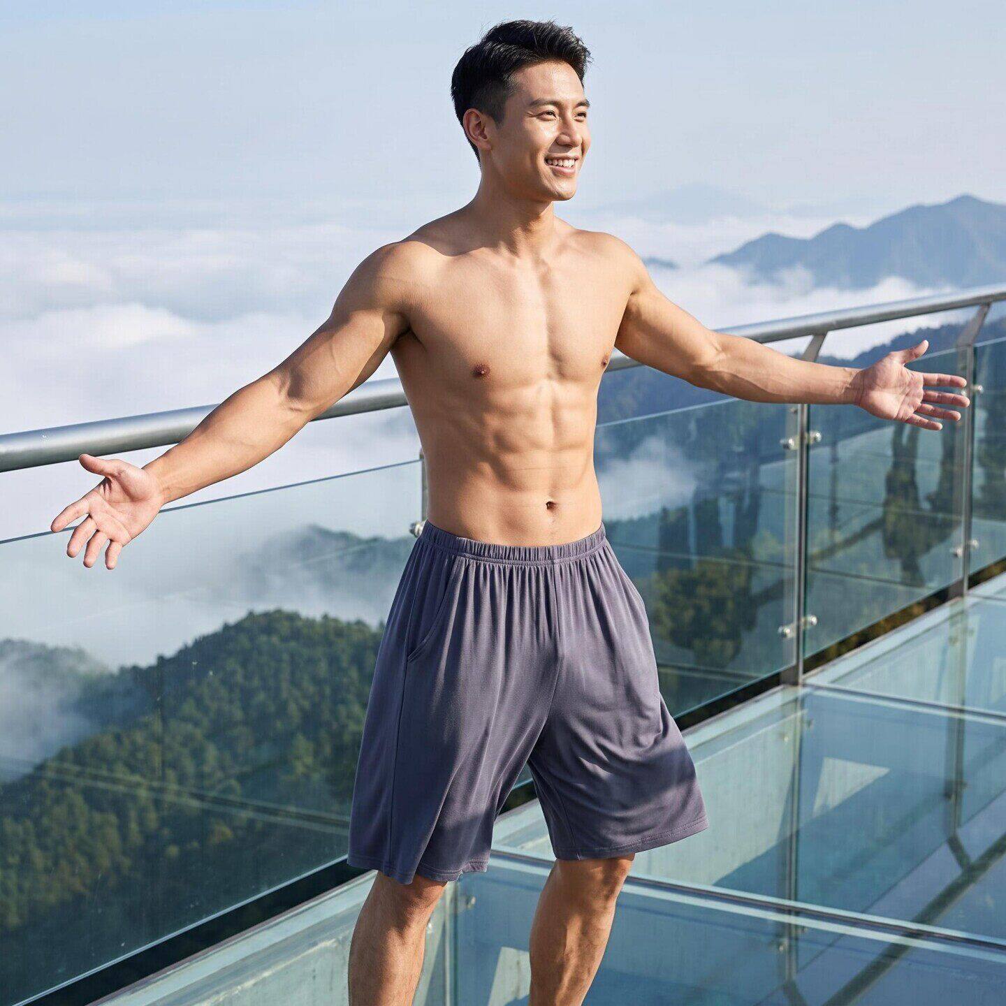 莫代尔男士短裤宽松薄款五分裤夏季可外穿睡裤运动裤家居裤休闲裤