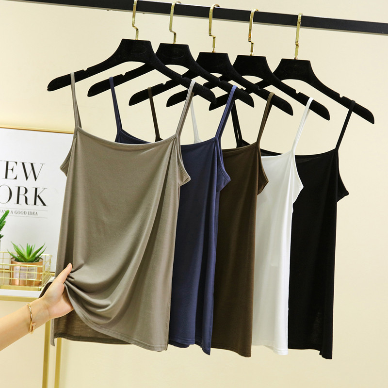 女士夏季薄款莫代尔下摆开叉吊带背心内搭修身显瘦无袖打底衫上衣