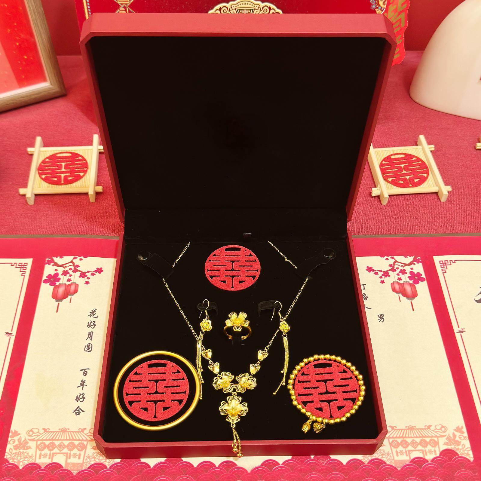 订婚假三金仿真五金一套花嫁摆台结婚首饰手镯非黄金项链金店同款