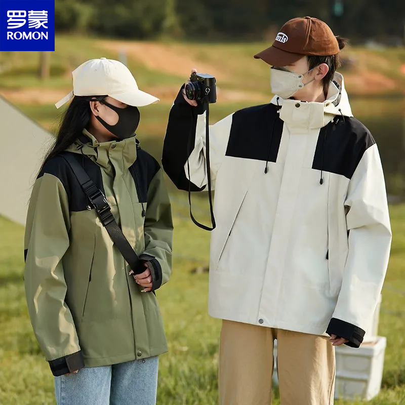 Romon/罗蒙户外休闲连帽冲锋衣防风防水情侣男士外套LM-5627_淘宝内购会_男装