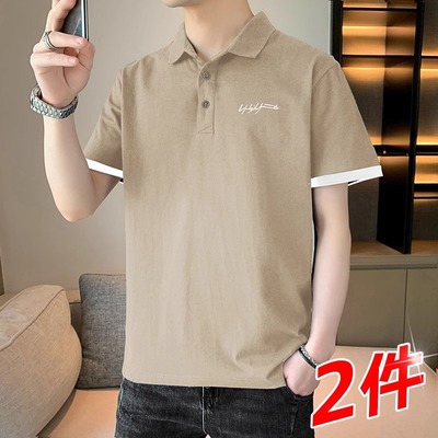 冰丝短袖t恤男士V翻领polo衫2025新款夏季潮牌宽松速干体恤上衣服
