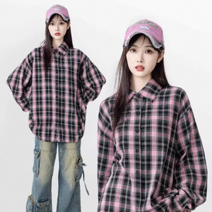 唐狮集团DESSO新款2025春秋小众复古宽松慵懒风格子衬衫