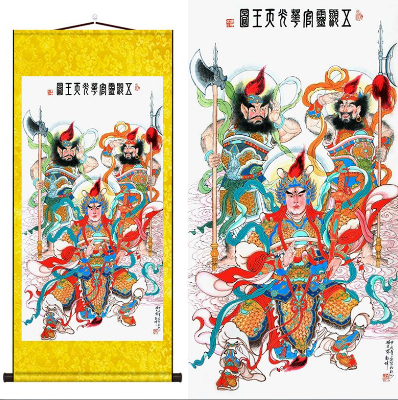 二郎神画像神像挂画人物杨戬二郎真君玄关风水丝绸画挂件