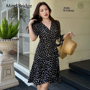 Mind Bridge女士复古V领茶歇裙2026年夏季短款碎花裙收腰连衣裙