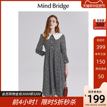 MindBridge百家好2024新款法式碎花连衣裙女春季娃娃领长袖裙子