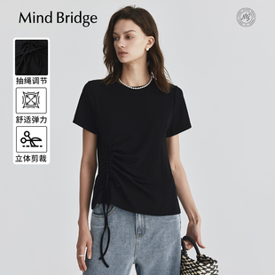 Mind 女士黑色百搭T恤简约休闲上衣 Bridge2026年春设计感圆领短袖