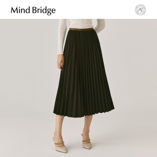裙子A字半身裙 百褶裙女士垂感显瘦中长款 Mind Bridge2025年秋季