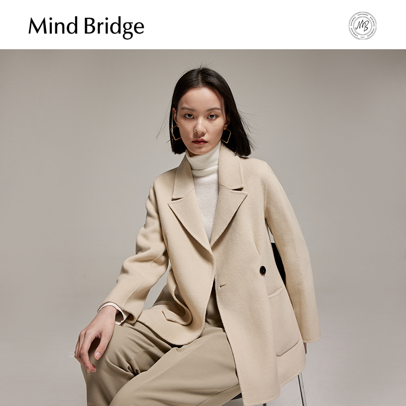 MindBridge冬季新款女士双面呢子大衣收腰羊毛呢外套 大衣