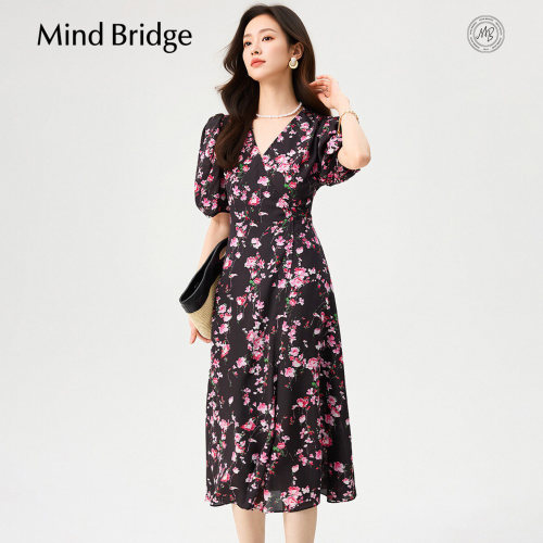 MindBridge复古优雅碎花连衣裙