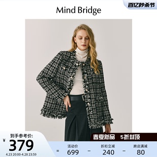 圆领韩版 MindBridge百家好女装 小香风外套2024新款 春季 毛边夹克