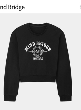 MindBridge2026年春短款刺绣卫衣女士圆领长袖上衣美式休闲T恤