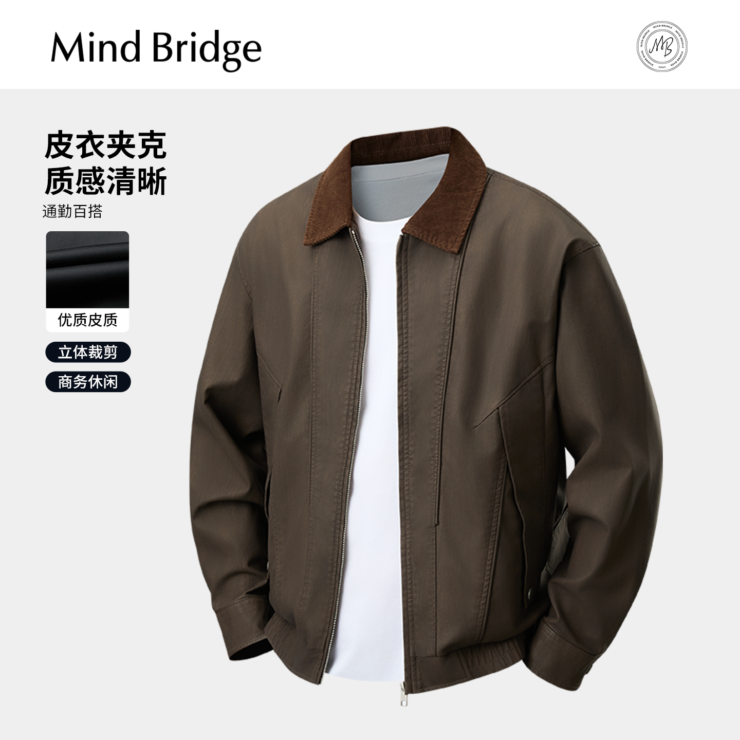 MindBridge翻领PU皮外套