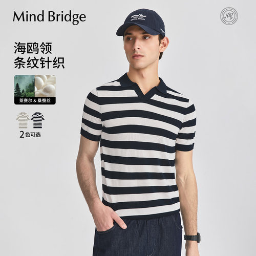 MindBridge条纹海鸥领短袖针织
