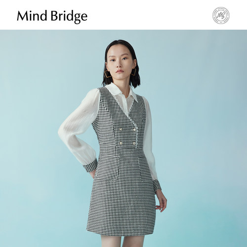 MindBridge拼接长袖连衣裙