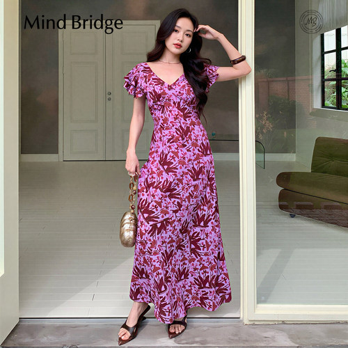 MindBridge复古法式V领碎花裙