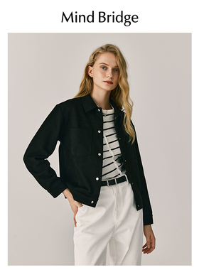 Mind Bridge2025年秋女士黑色设计感外套简约休闲夹克百搭上衣