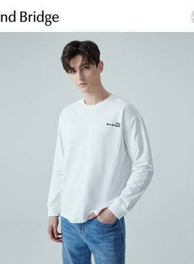 MB MindBridge2025年秋男士长袖圆领t恤新品刺绣打底衫休闲上衣