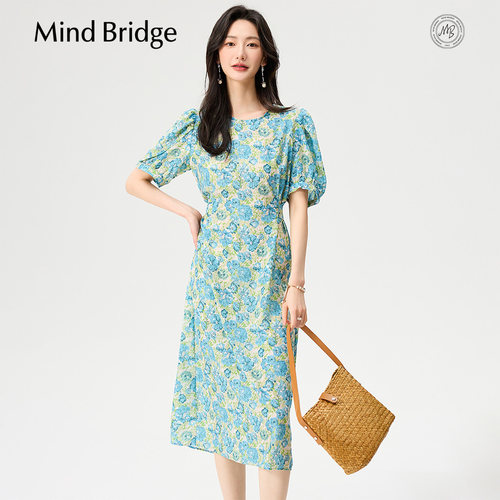 MindBridge法式优雅圆领碎花裙
