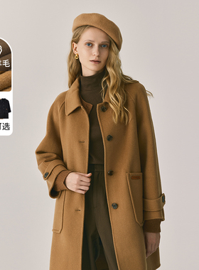 MindBridge毛呢大衣女士羊毛外套纯色新款中长款黑色呢子大衣