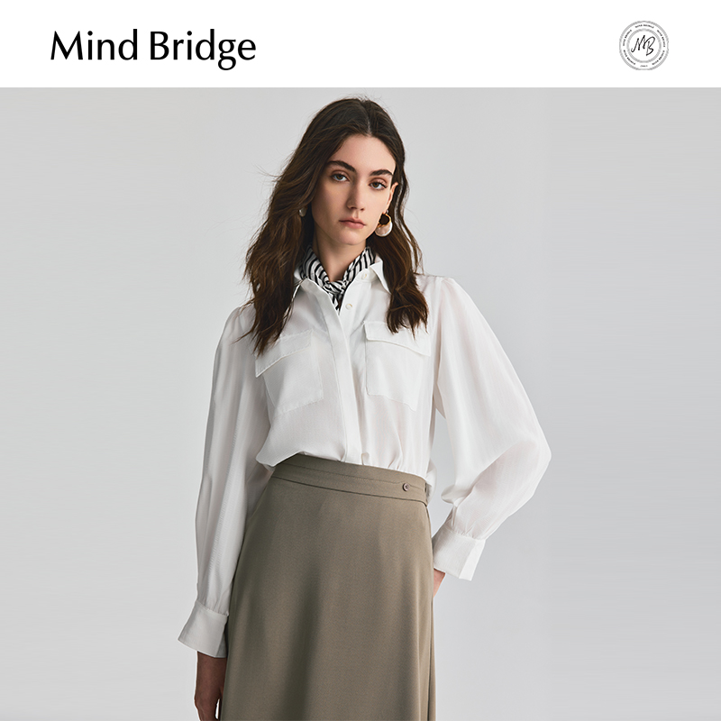 MindBridge百家好春季纯色长袖衬衫女士简约通勤衬衣肌理感