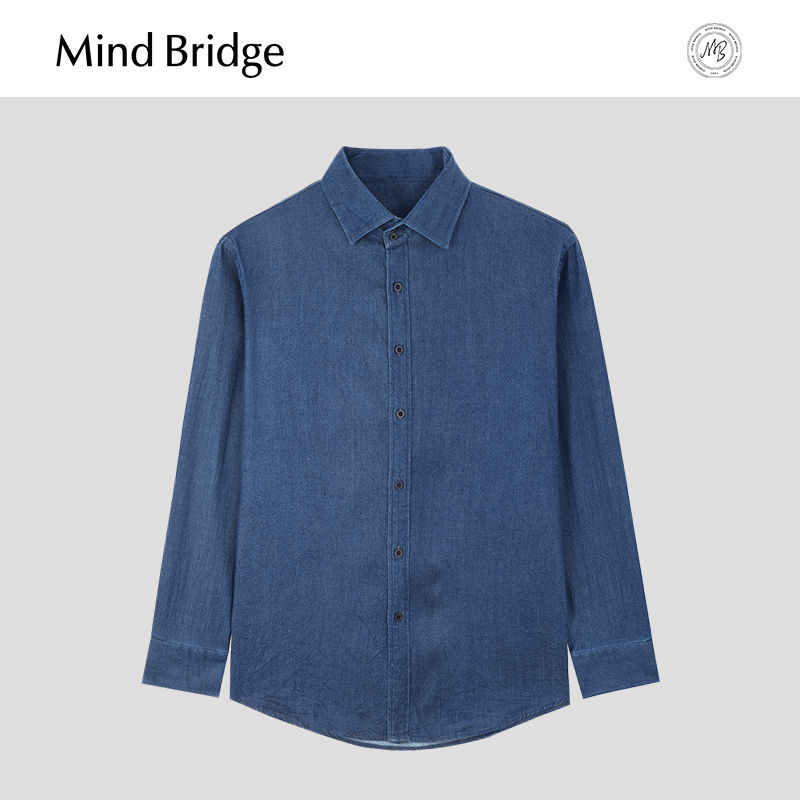 MindBridge2025春季新款深蓝色长袖衬衫男士通勤休闲上衣牛仔衬衣