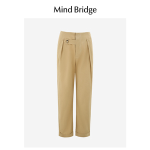 Mind Bridge百家女士韩版设计感裤子简约休闲裤秋季通勤翻边长裤
